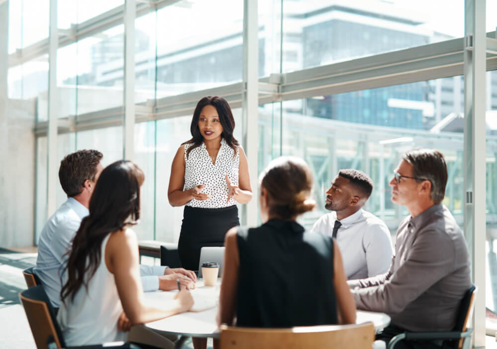 A female vice president is leveraging her executive presence to persuade relevant stakeholders. Executive presence isn’t about power—it’s about earning trust and inspiring action.