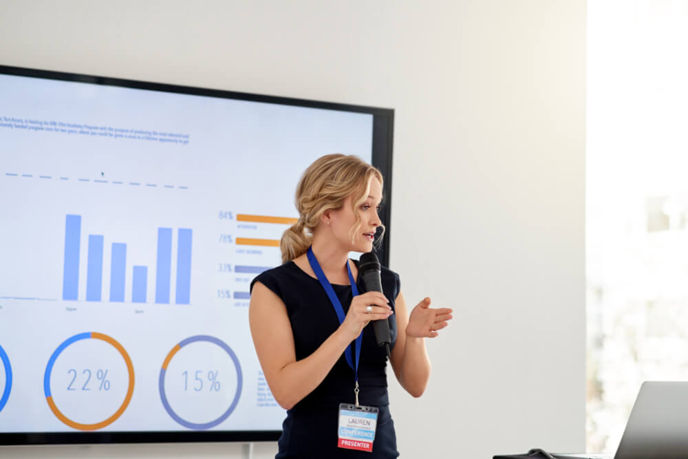 A newly hired VP is communicating data in a way that sparks an emotional reaction from her audience. Data sticks when you make people feel something about it.